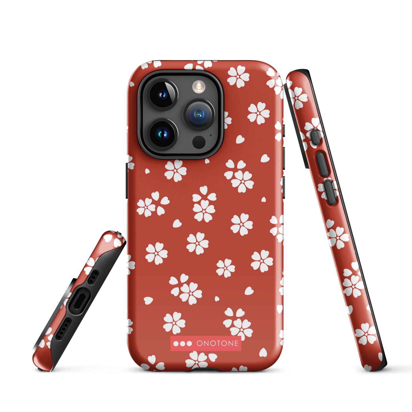 Japanese design indigo iPhone® Case with red floral patterns
