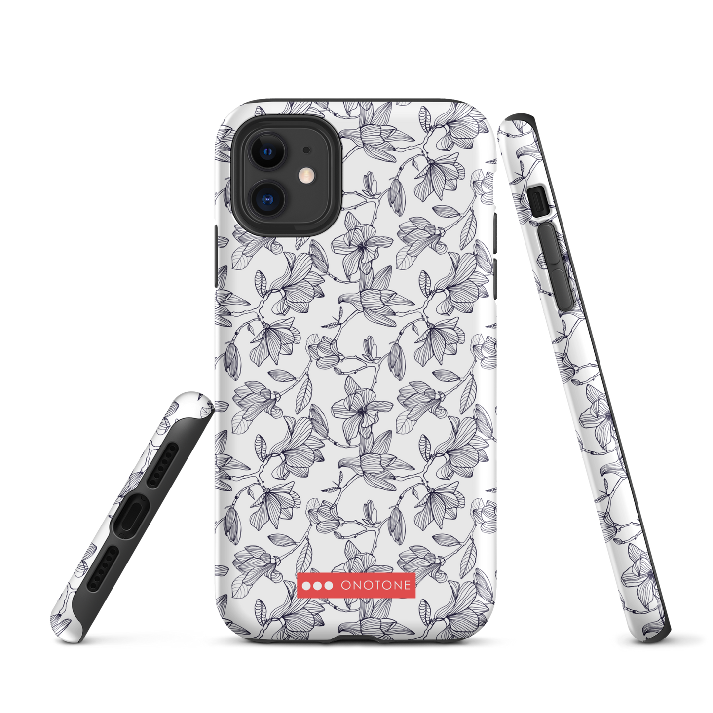 Japanese design indigo iPhone® Case with black flower patterns