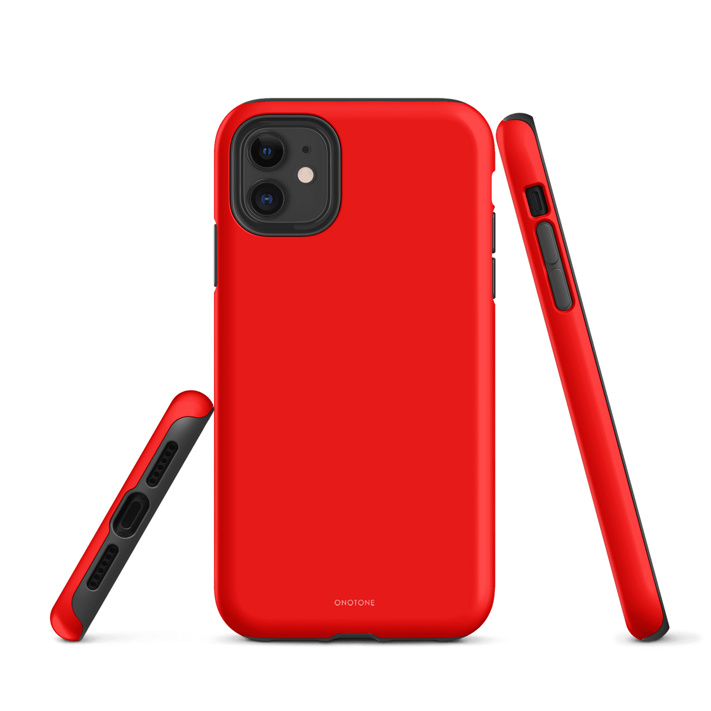 Durable neon bright red iPhone case with shock-resistant shell, soft TPU lining, and MagSafe compatibility for secure attachment.
