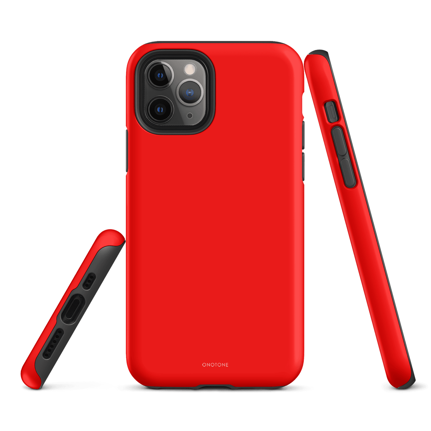 Bright red iPhone case with a glossy finish, dual-layer protection, shock-resistant shell, and precise cutouts for ports and buttons.