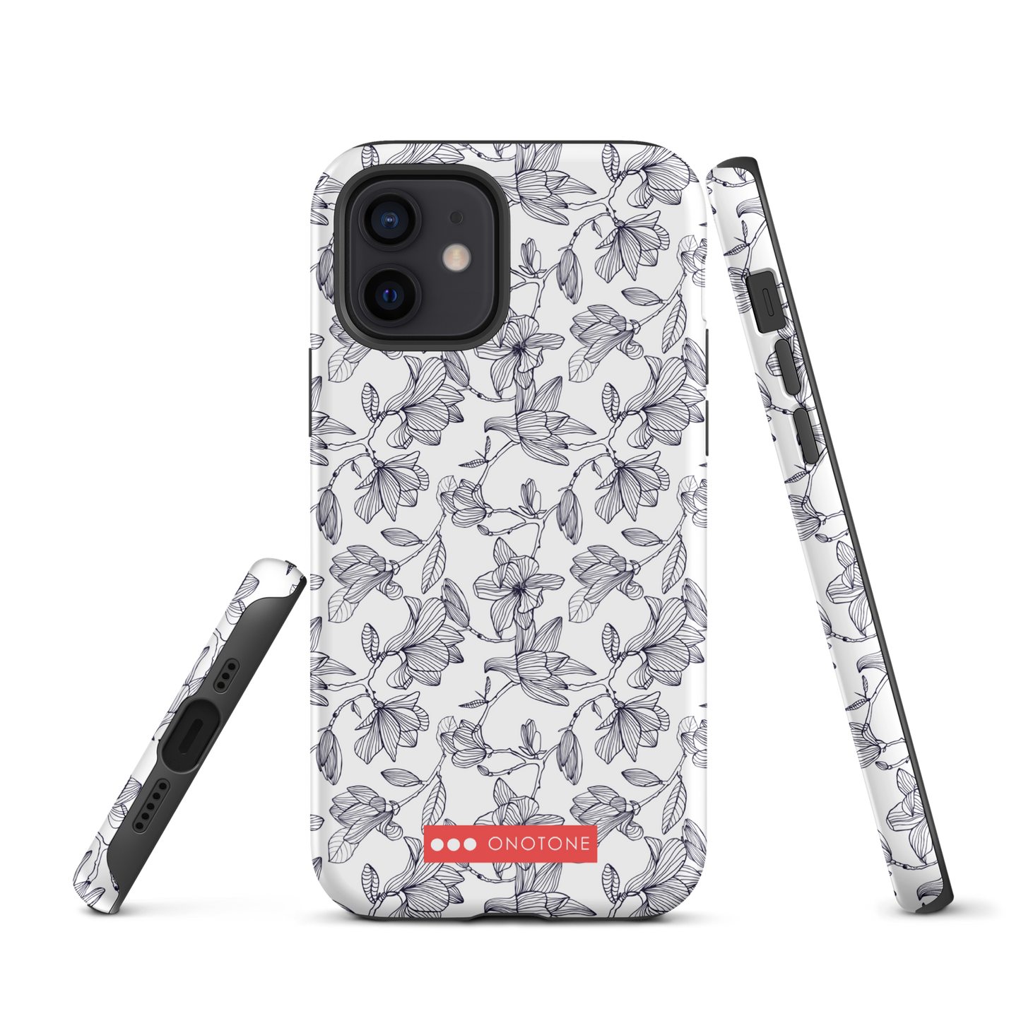 Japanese design indigo iPhone® Case with black flower patterns