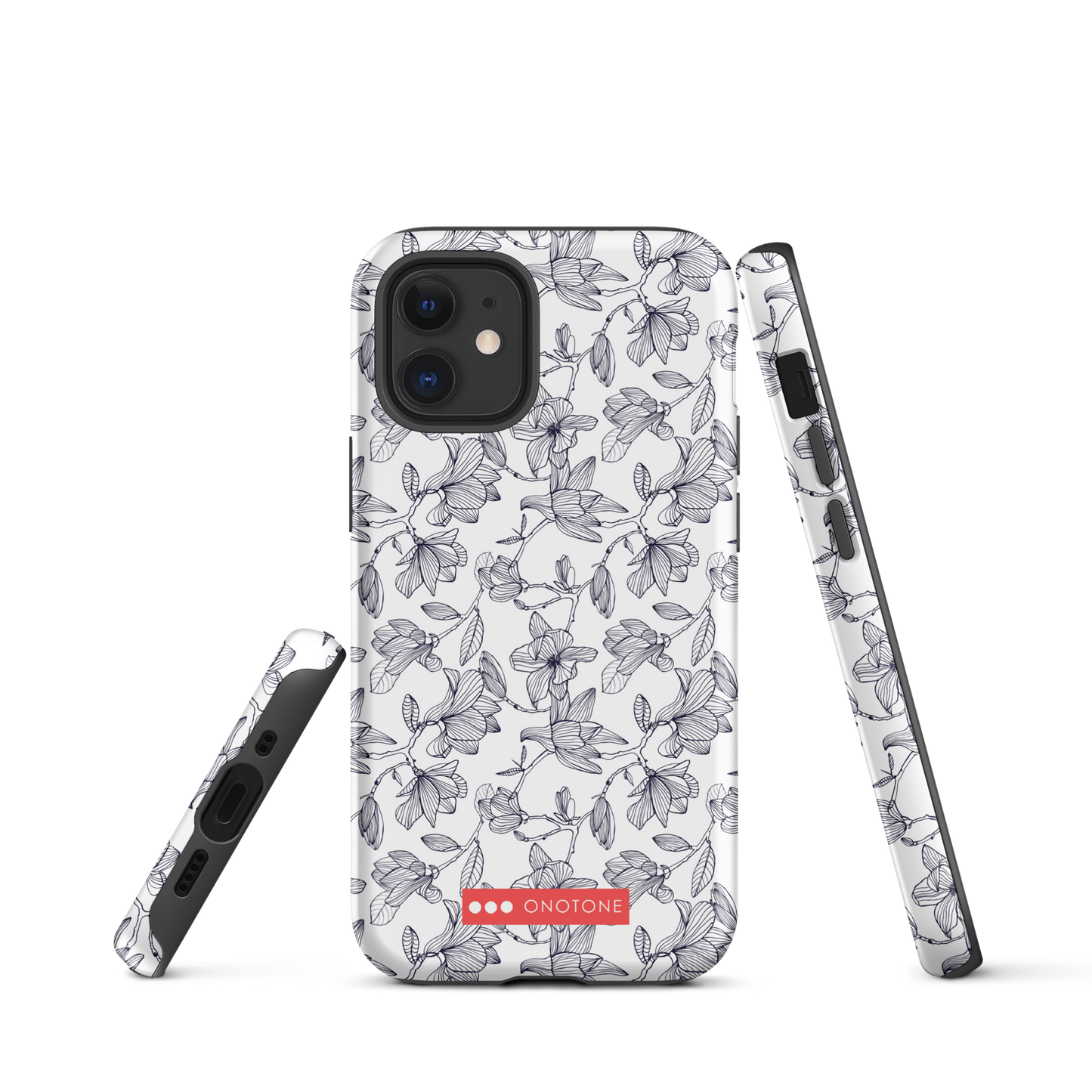 Japanese design indigo iPhone® Case with black flower patterns