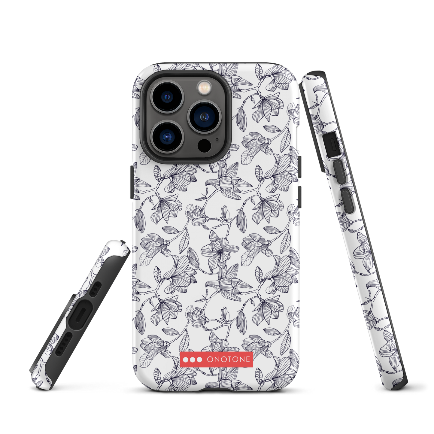 Japanese design indigo iPhone® Case with black flower patterns