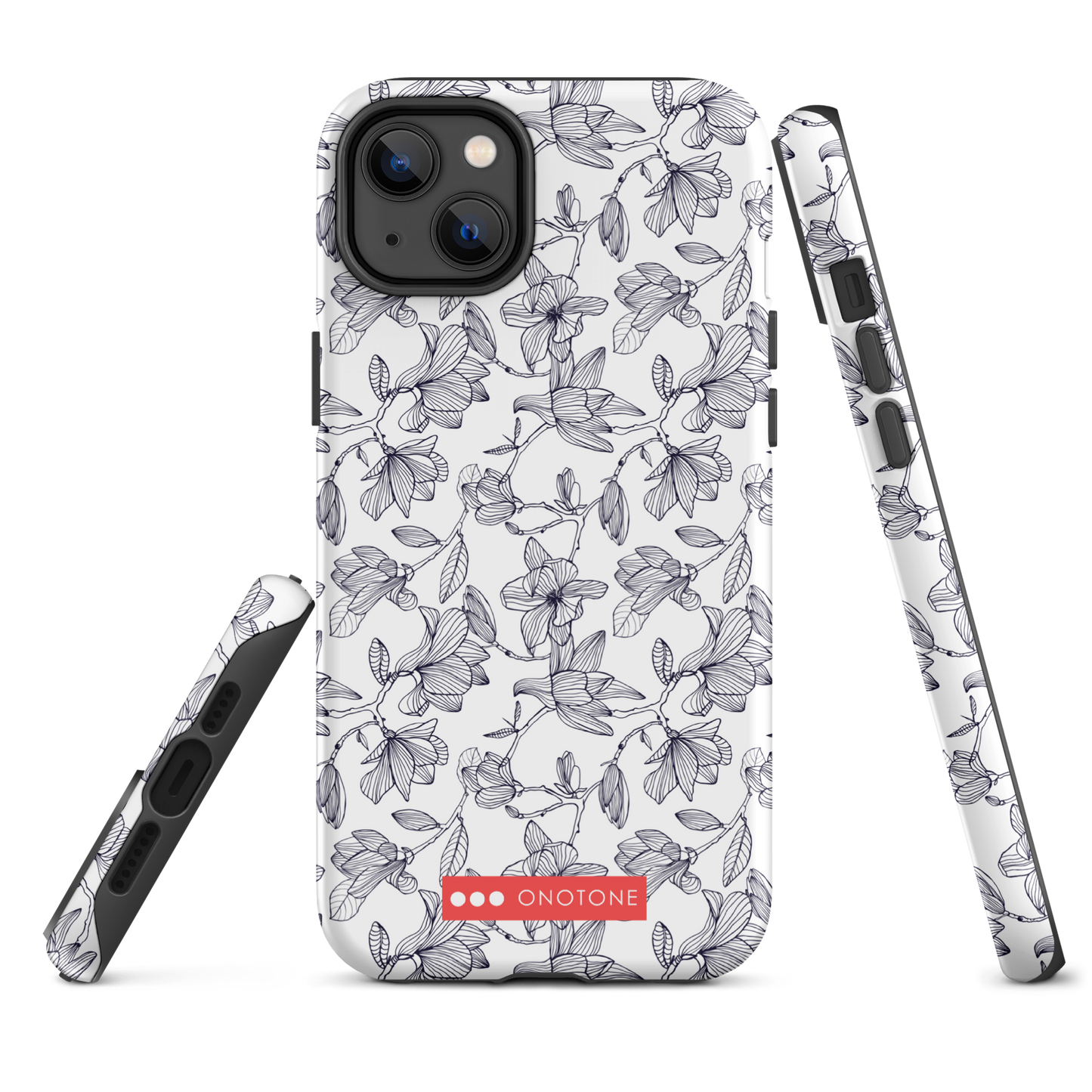 Japanese design indigo iPhone® Case with black flower patterns