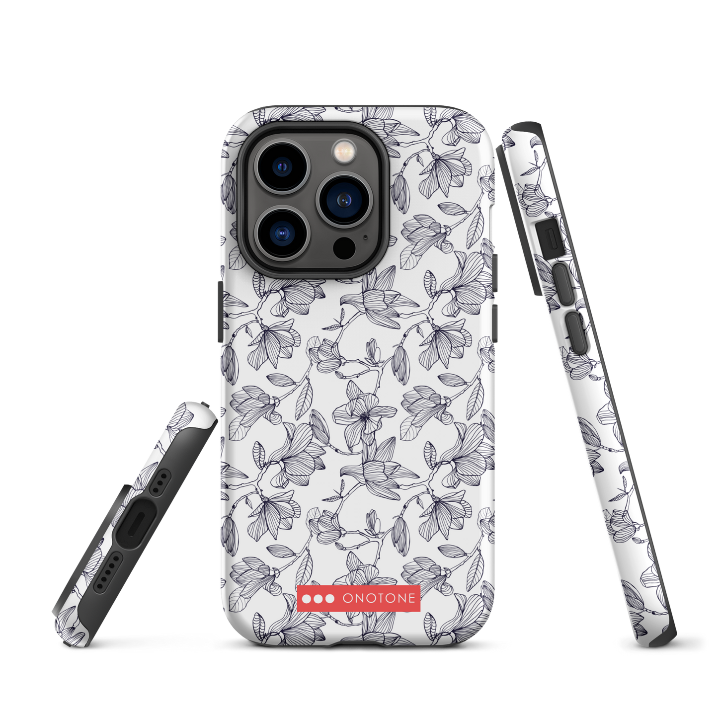 Japanese design indigo iPhone® Case with black flower patterns