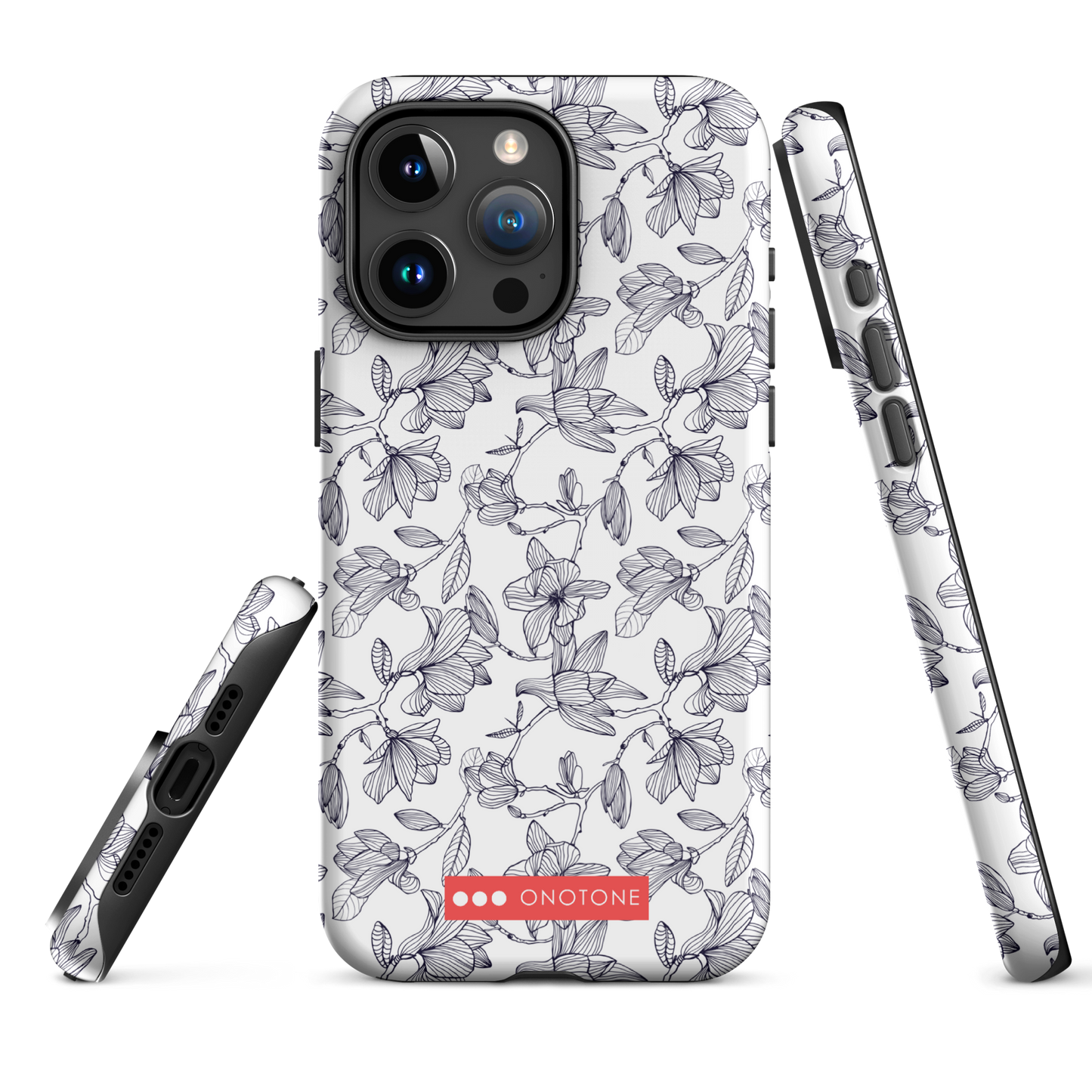 Japanese design indigo iPhone® Case with black flower patterns