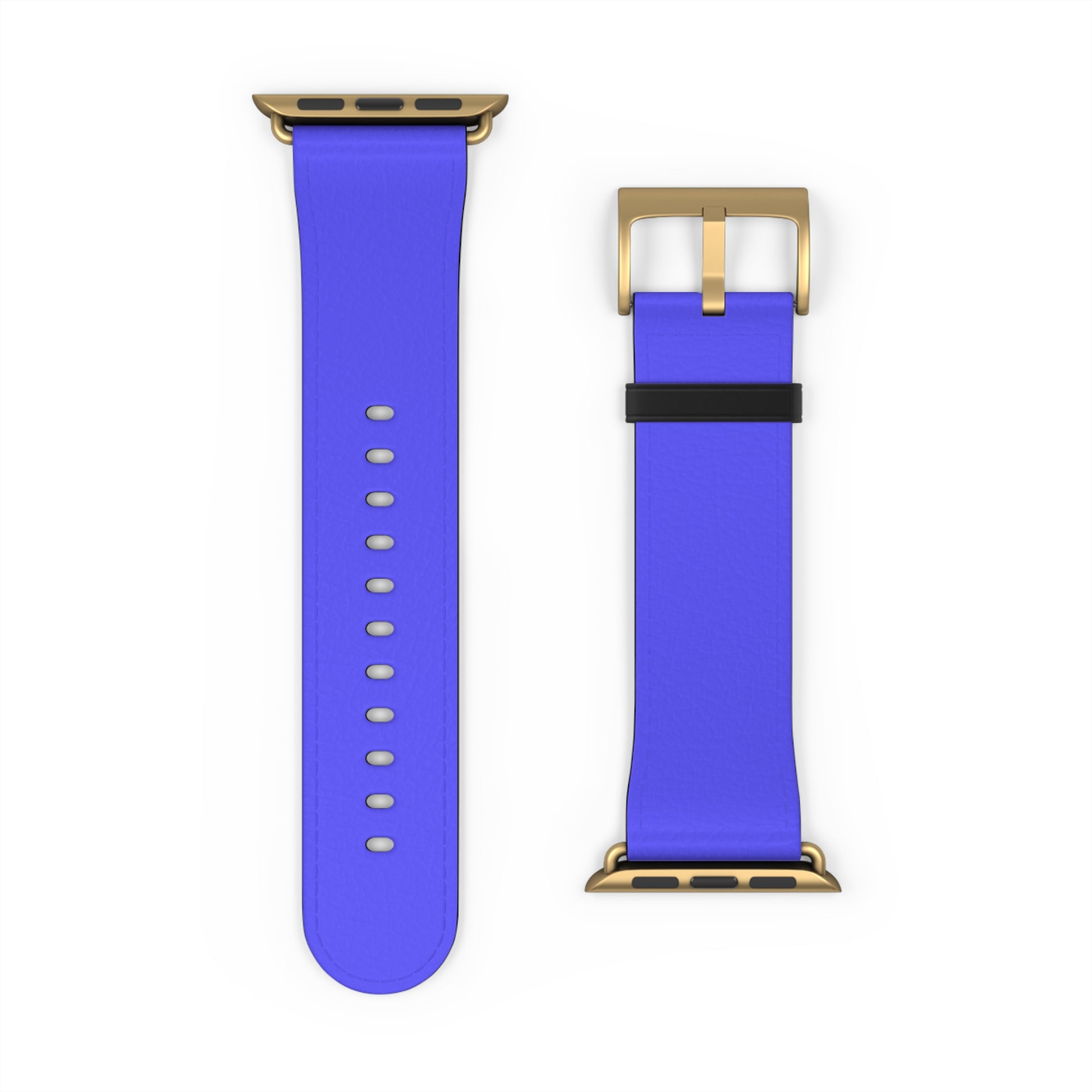 Neon Blue Apple Watch Band with gold buckle