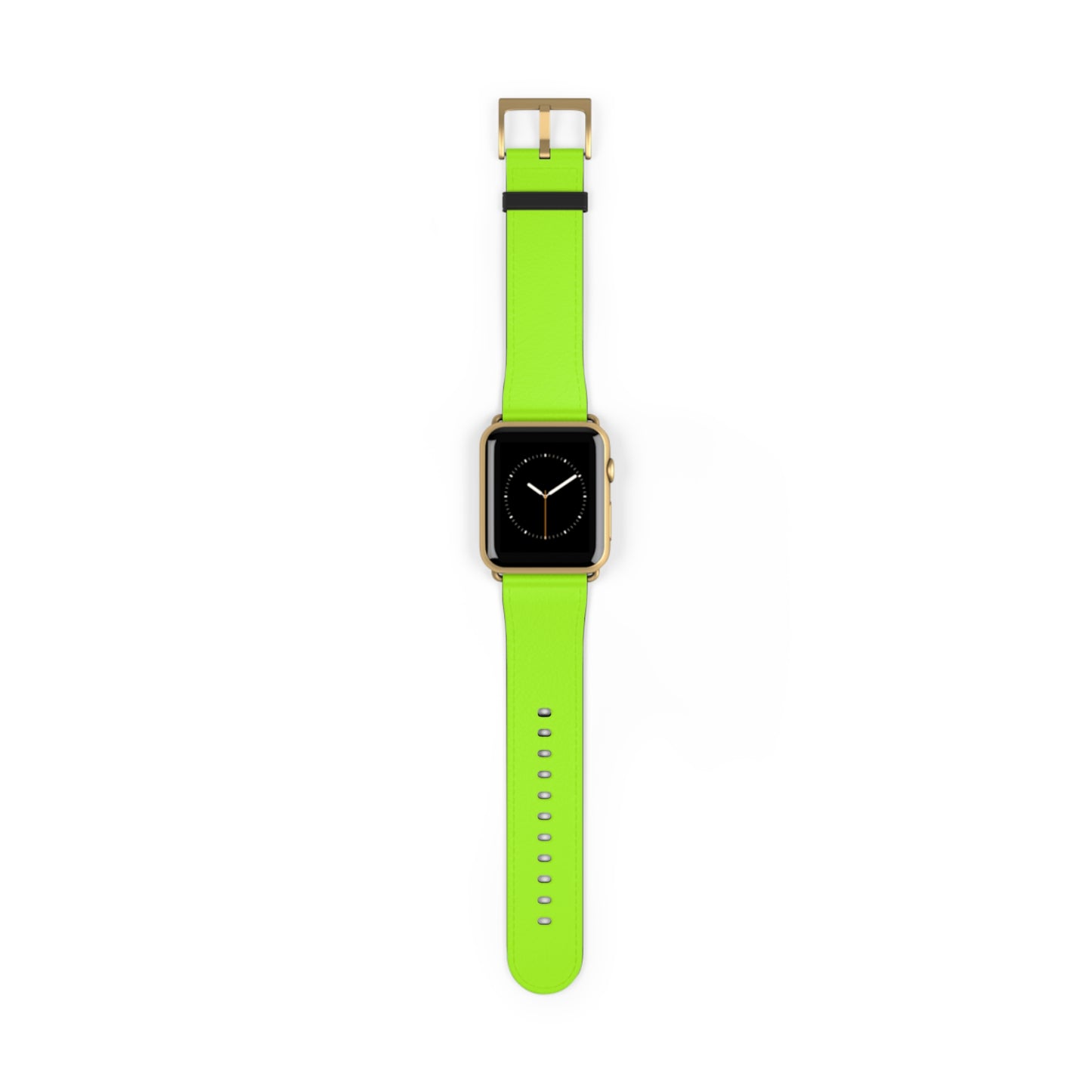 Neon Lime Apple Watch Band on watch, gold buckle
