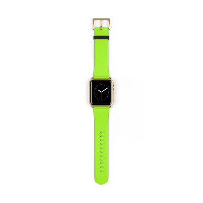 Neon Lime Apple Watch Band on watch, gold buckle