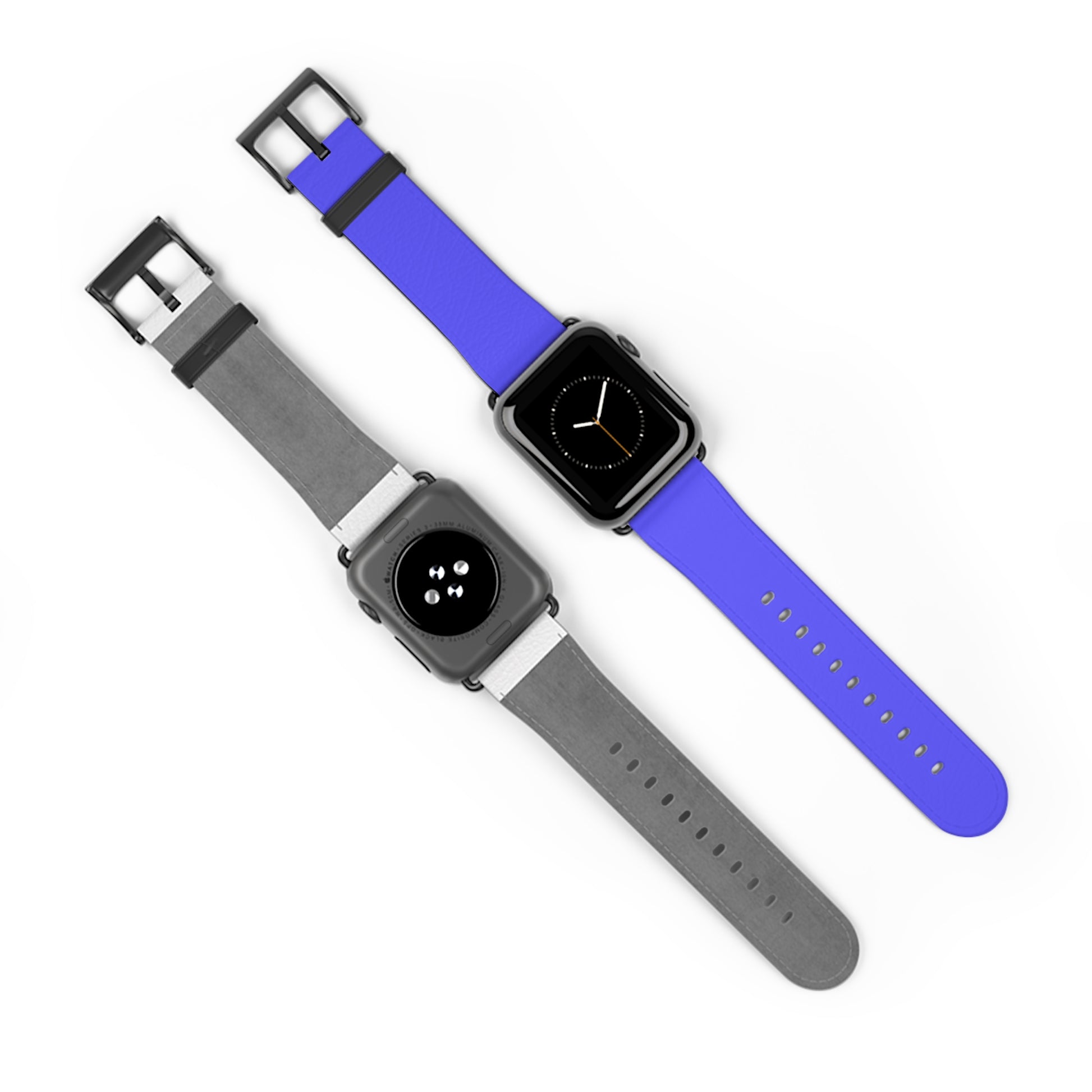 Neon Blue Apple Watch Band on watch, front and back view
