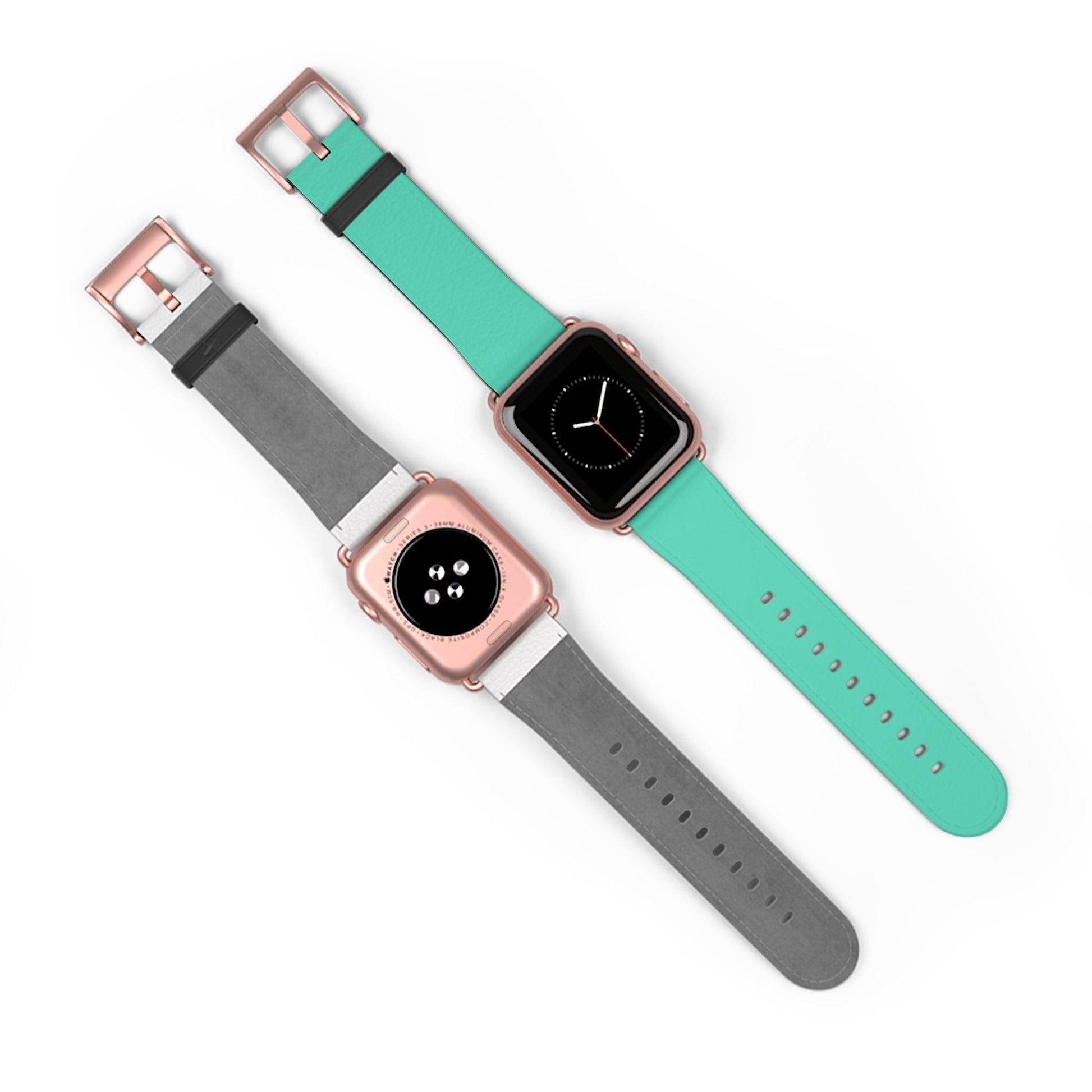 NeonLight Blue Apple Watch Band on rose gold watch