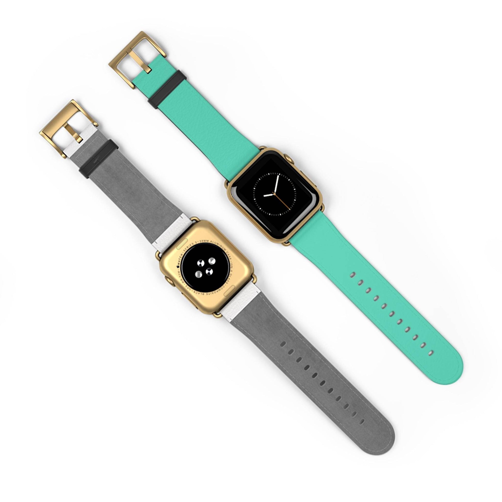 NeonLight Blue Apple Watch Band on gold watch