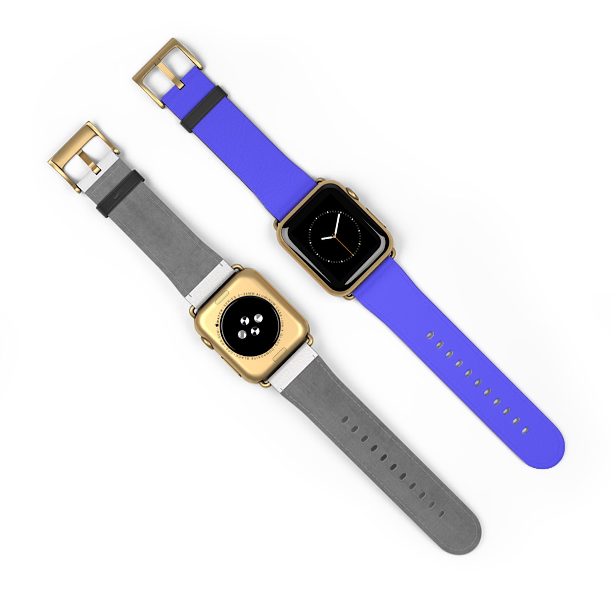Neon Blue Apple Watch Band on watch, front and back view