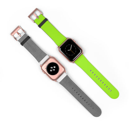 Neon Lime Apple Watch Band on two watches, rose gold buckle