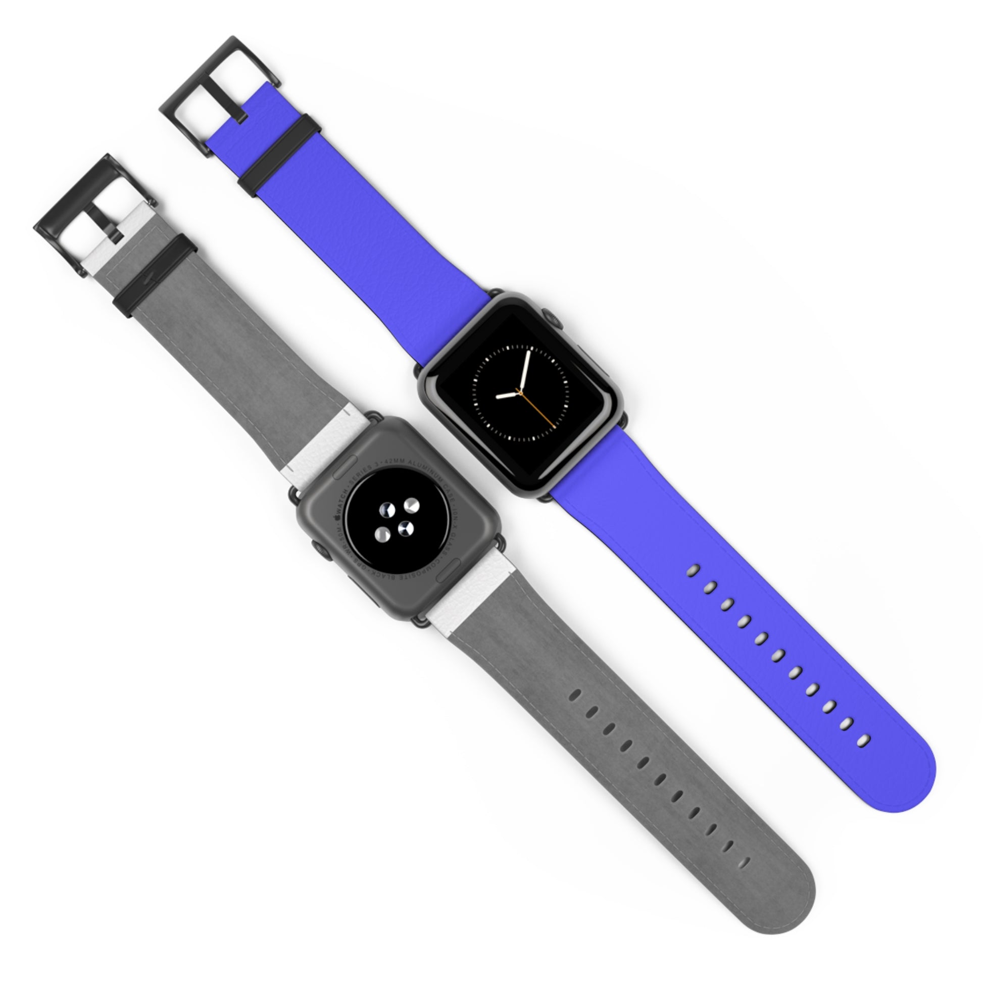 Neon Blue Apple Watch Band on watch, front and back view