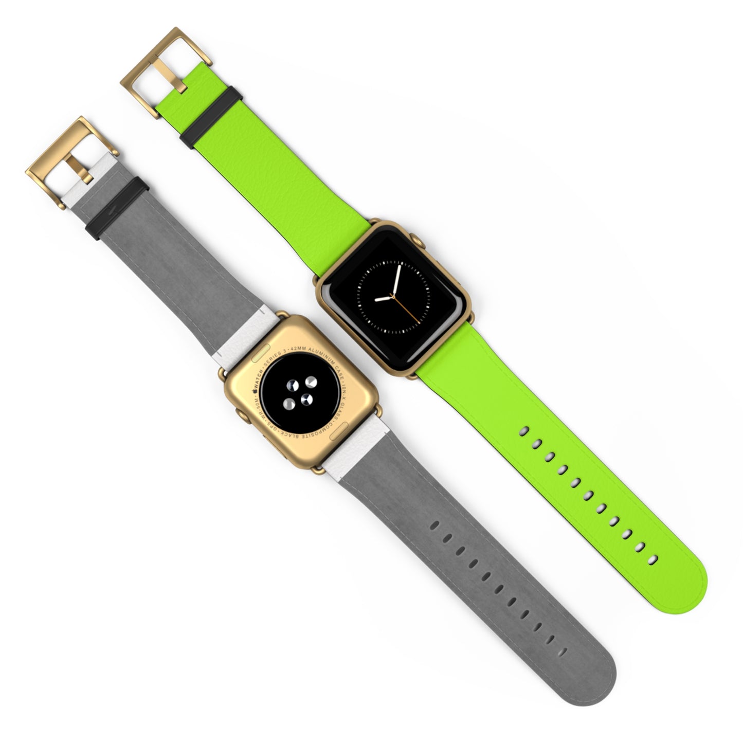 Neon Lime Apple Watch Band on two watches, gold buckle