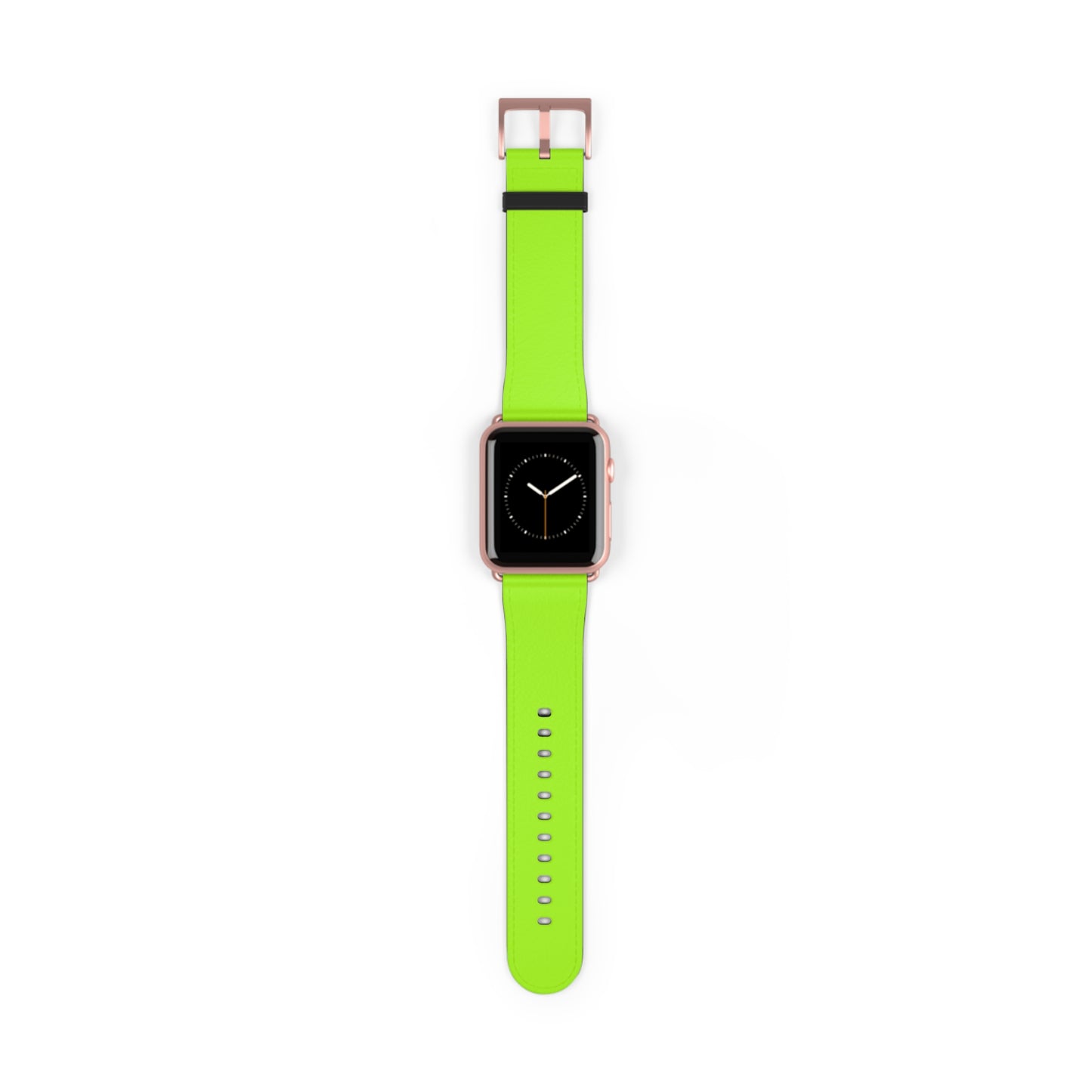 Neon Lime Apple Watch Band on watch, rose gold buckle
