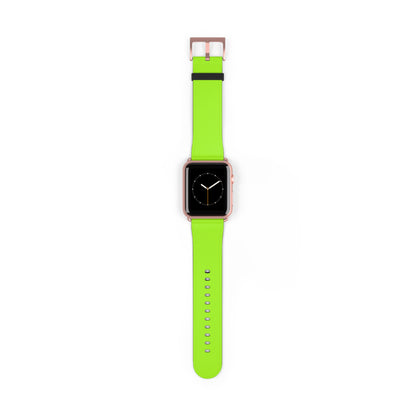 Neon Lime Apple Watch Band on watch, rose gold buckle