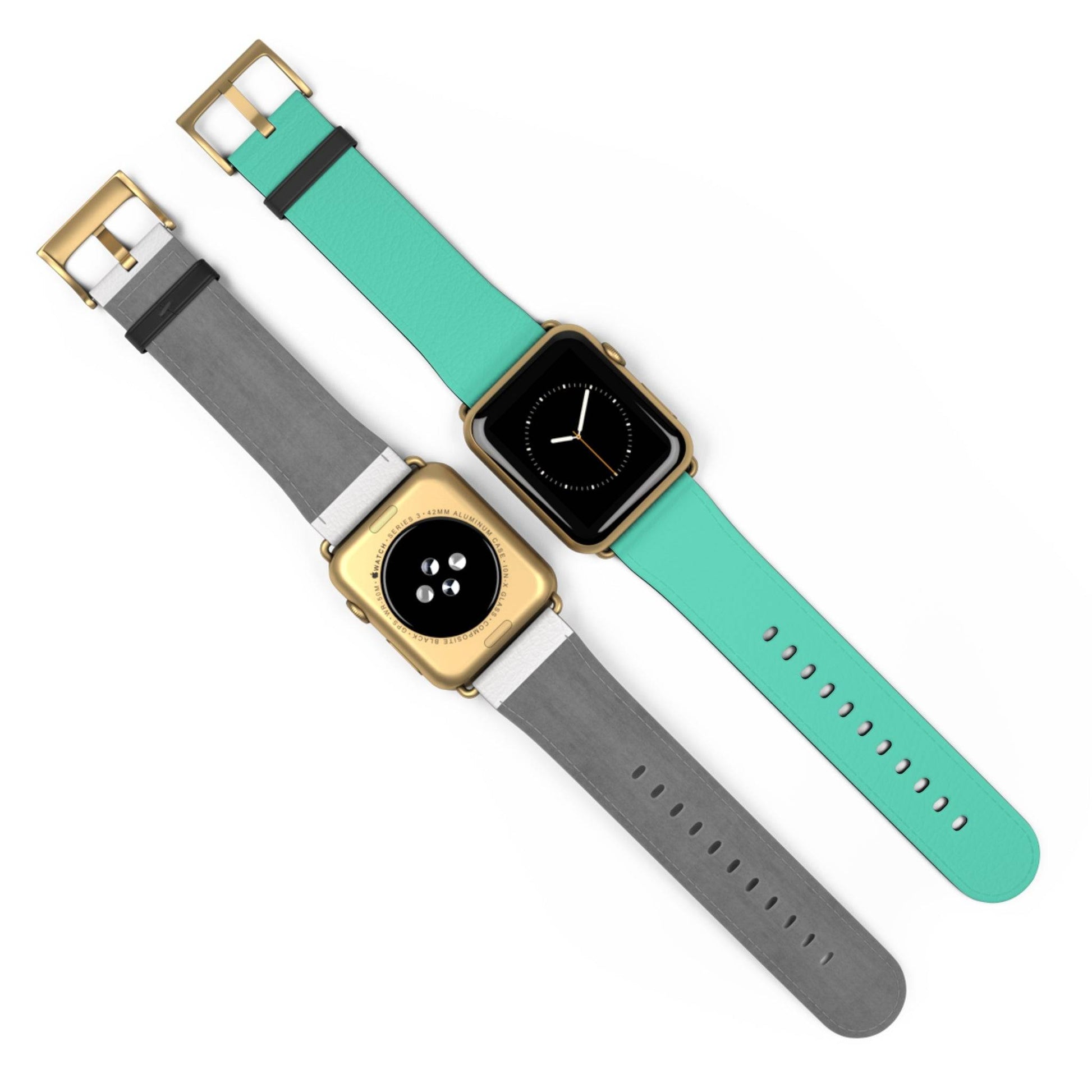NeonLight Blue Apple Watch Band on gold watch