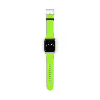 Neon Lime Apple Watch Band on watch, silver buckle