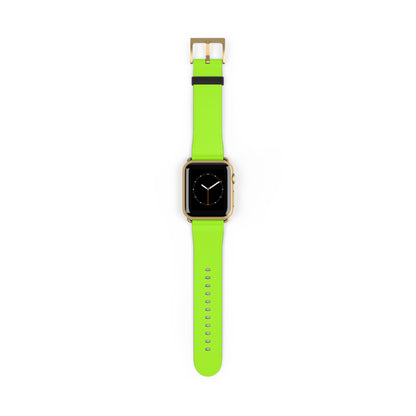 Neon Lime Apple Watch Band on watch, gold buckle