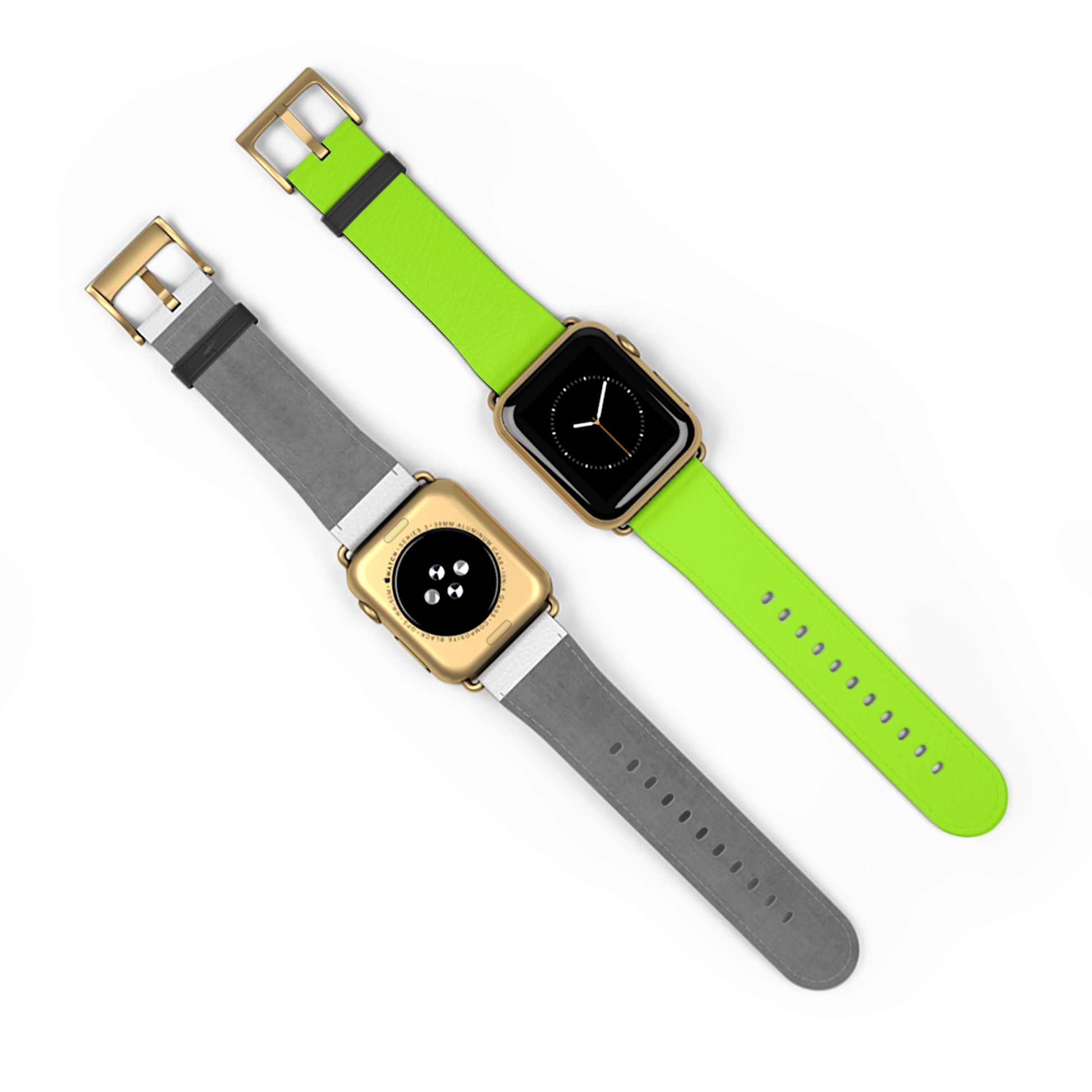 Neon Lime Apple Watch Band on two watches, gold buckle