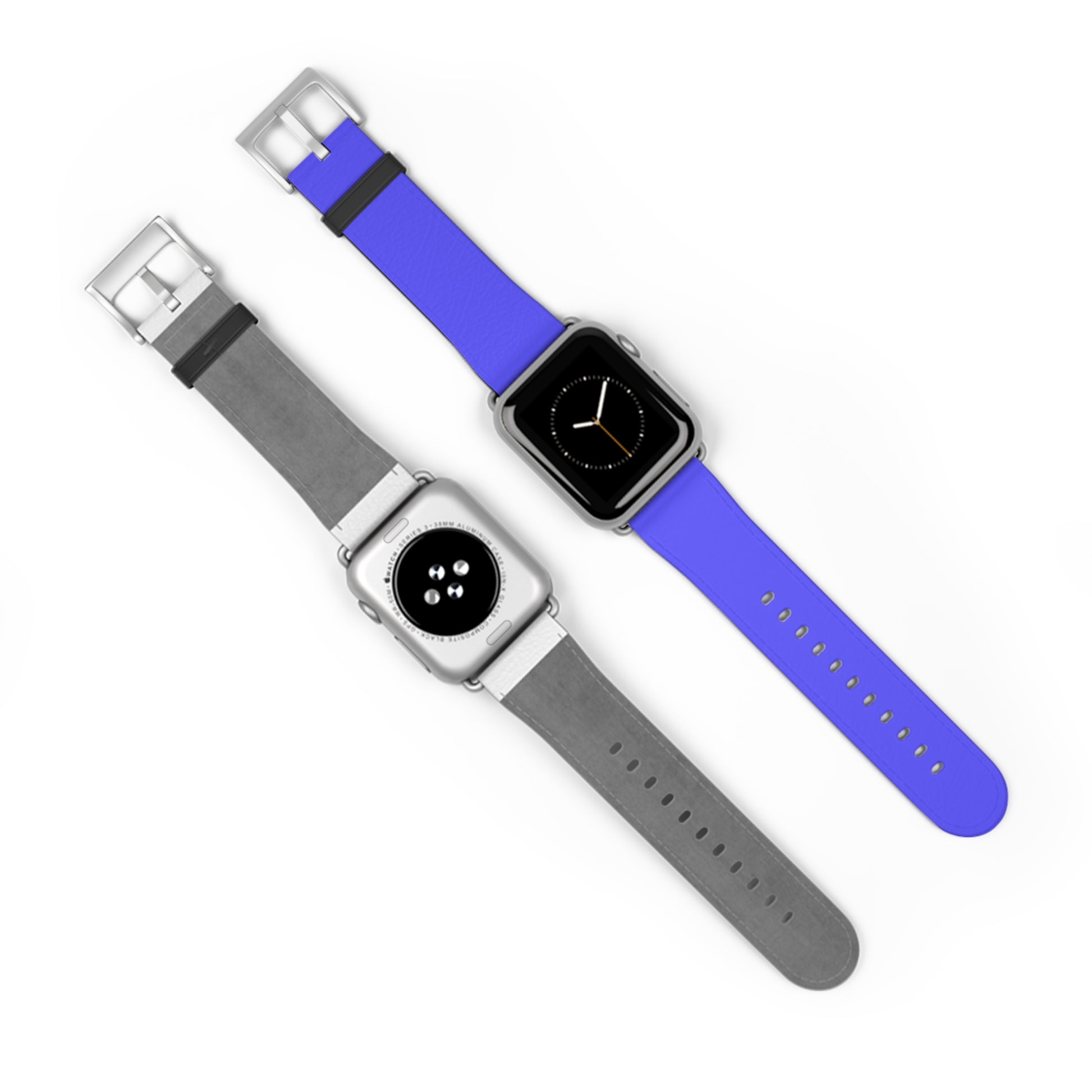 Neon Blue Apple Watch Band on watch, front and back view