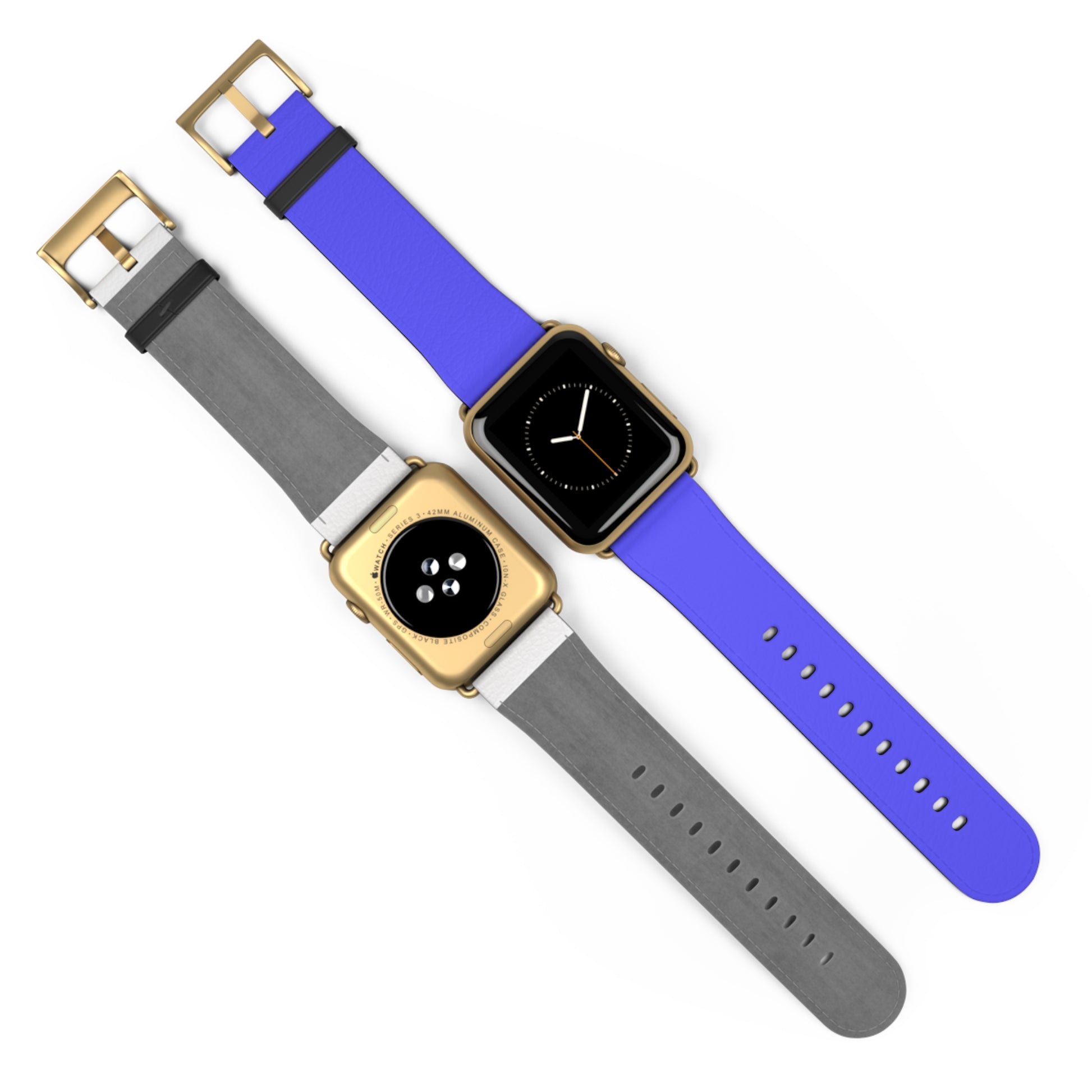 Neon Blue Apple Watch Band on watch, front and back view