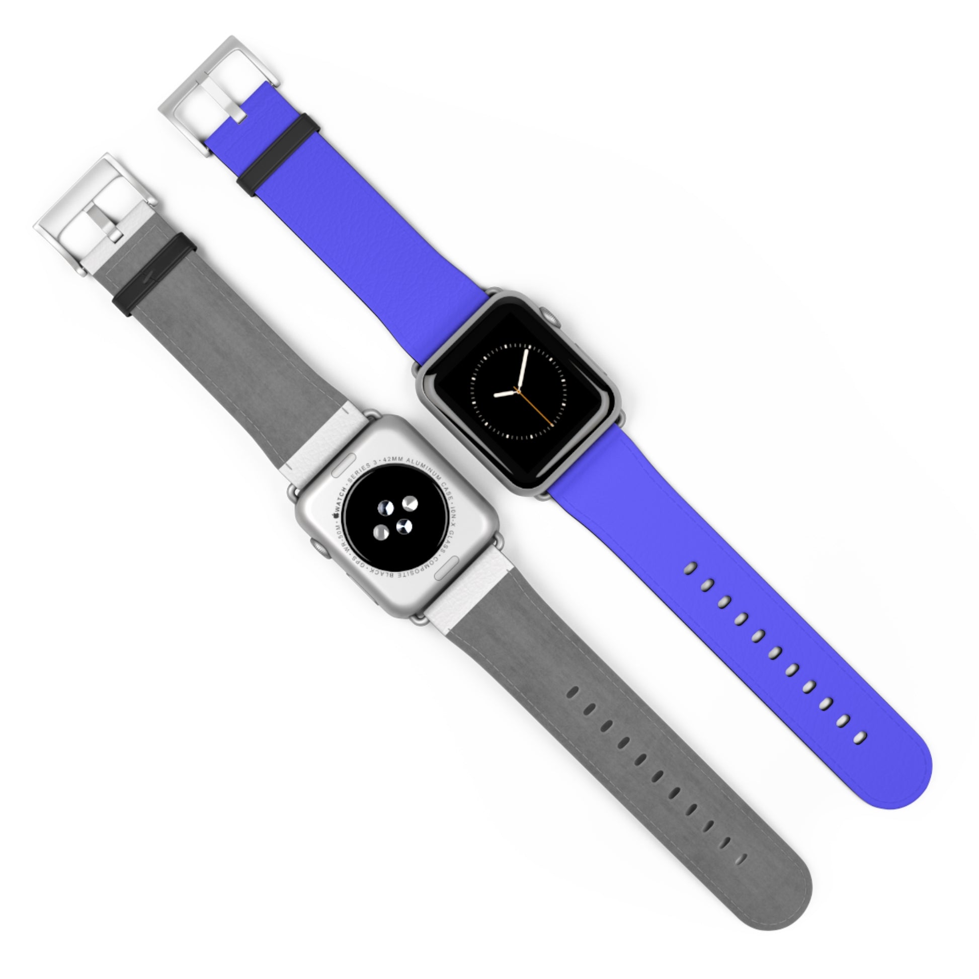 Neon Blue Apple Watch Band on watch, front and back view