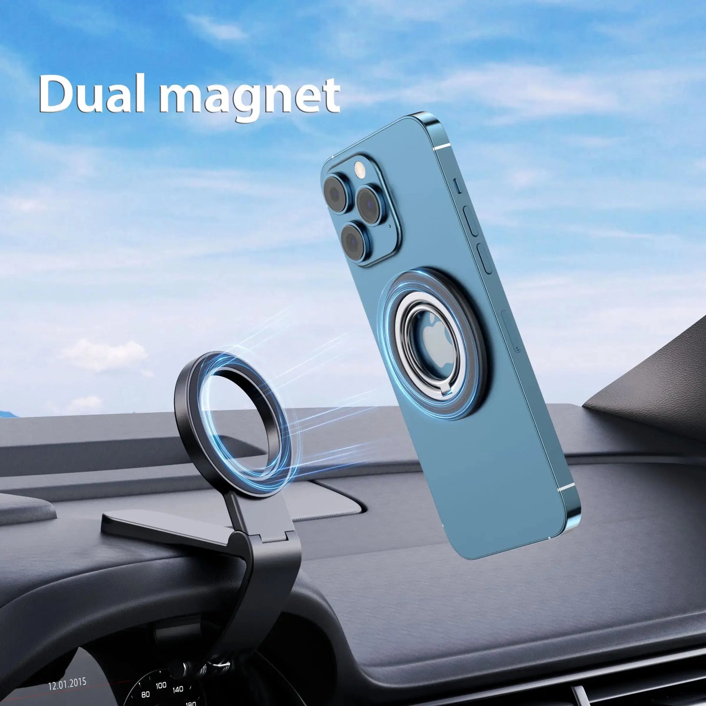 Dual Magnet Phone Ring Holder - 360° Rotation, 90° flip