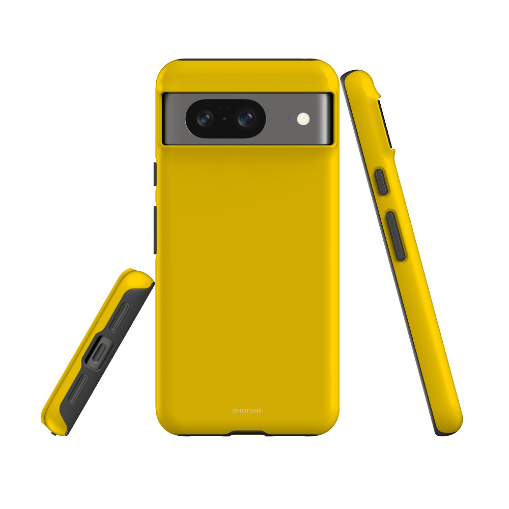 Pixel Case in yellow with raised edges for screen safety. Durable and shock-resistant cover for Google Pixel models.
