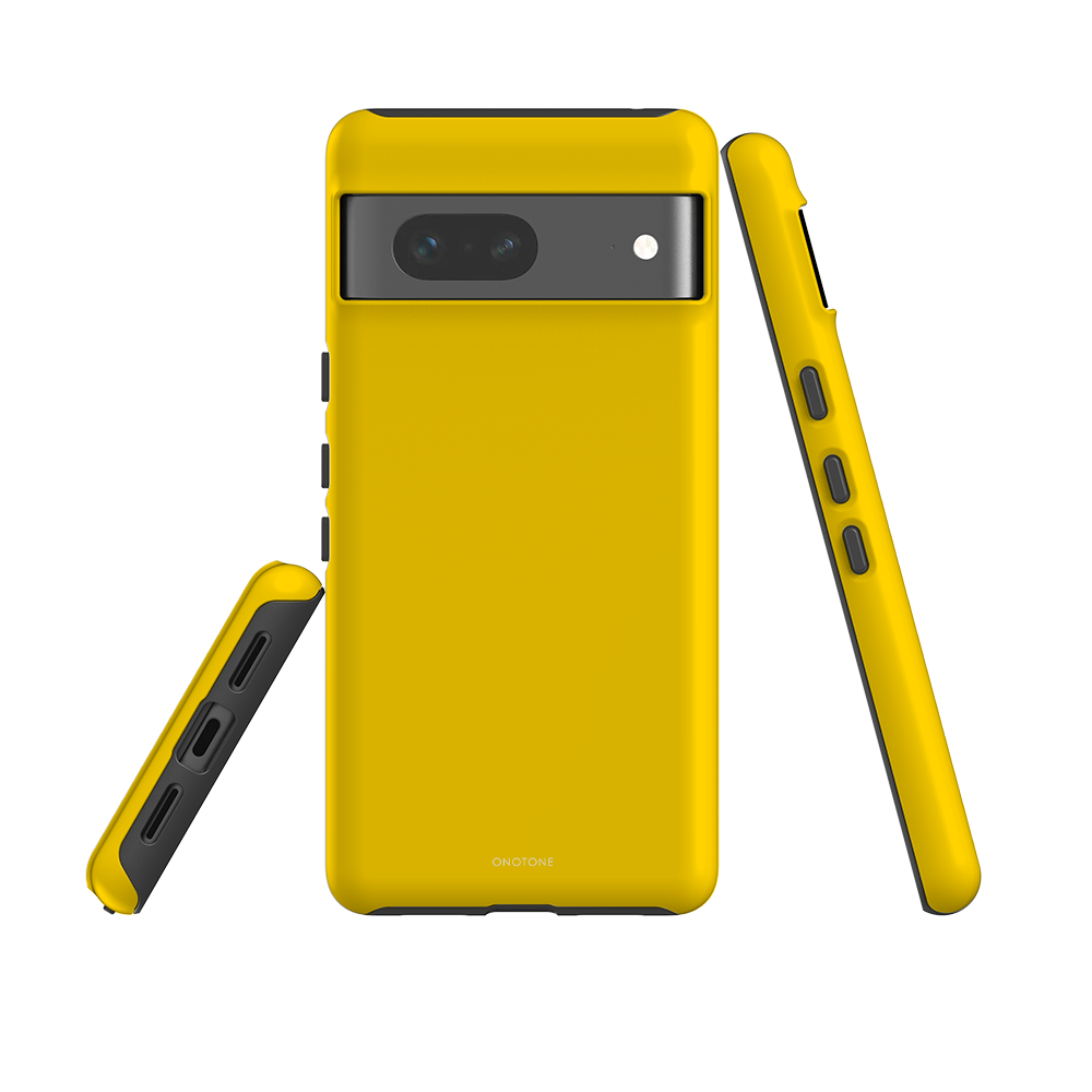 Shock-resistant yellow Pixel Case for Google Pixel. Features raised bevel and durable construction for everyday use.