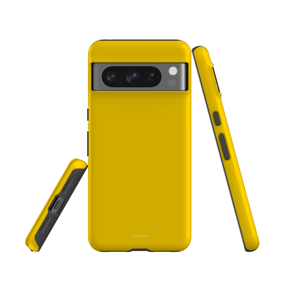 Google Pixel Case in bright yellow with dual-layer protection. Shock-resistant and scratch-proof with precise cutouts.