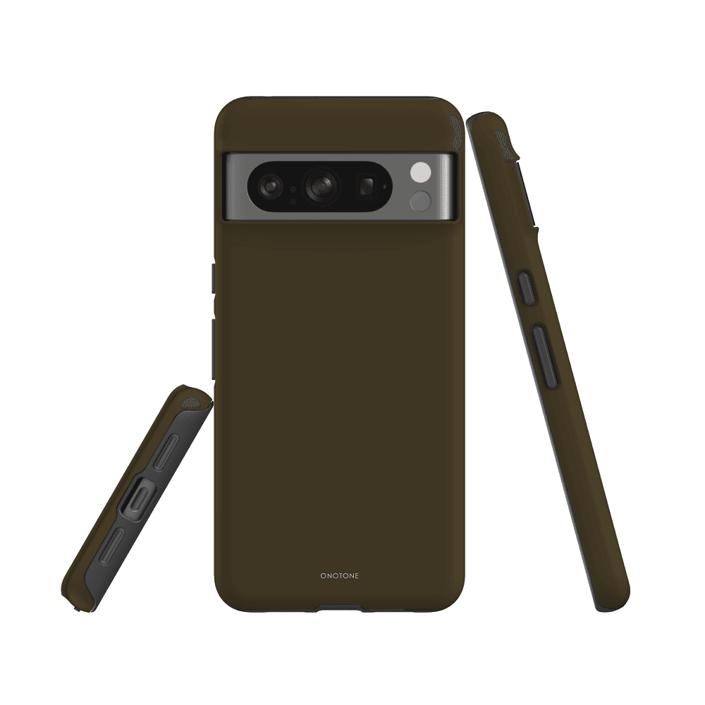 Dual-layered Google Pixel case in Pantone 448 with reinforced corners and precise cutouts. Offers strong impact protection and scratch resistance.