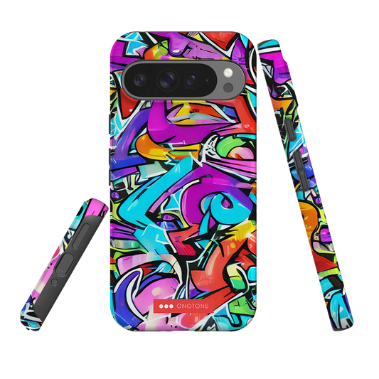 Google Pixel Case Graffiti Art - Shockproof Protection with vibrant multicolor street art design and dual-layered build for impact resistance.