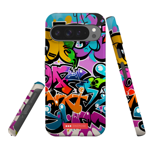 Graffiti Art Google Pixel Case with vibrant street art design. Durable dual-layer build offers shock absorption and screen protection.