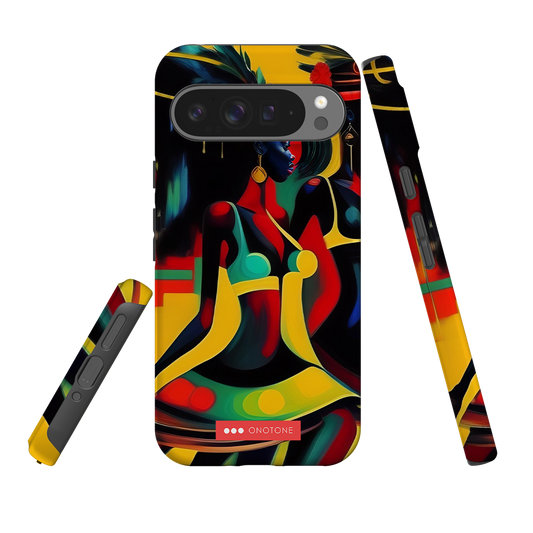 Google Pixel Case Graffiti - Durable Shock-Resistant with vibrant abstract art of two women in bold colors. Dual-layer protection with screen bevel.