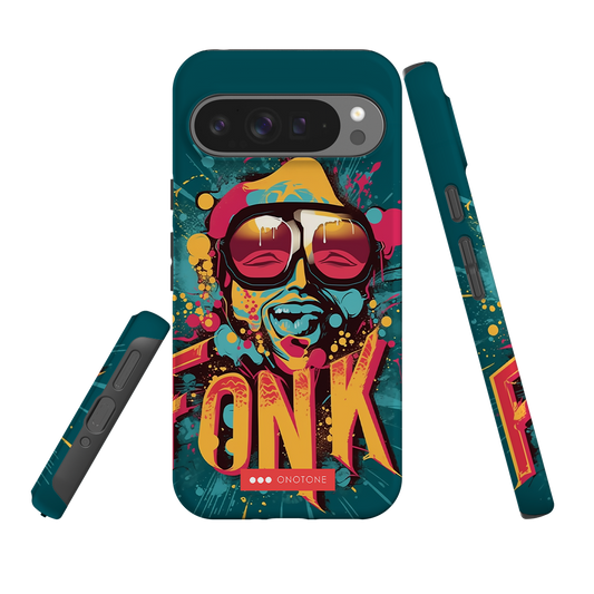 Google Pixel Case - Graffiti Art | Dual-Layer Protection featuring vibrant street art with bold 'FONK' text and colorful face design.