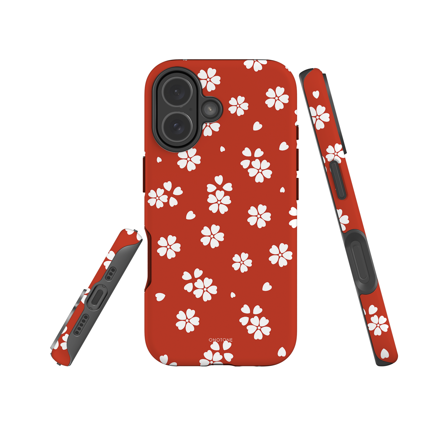 Japanese design indigo iPhone® Case with red floral patterns (IND-007)