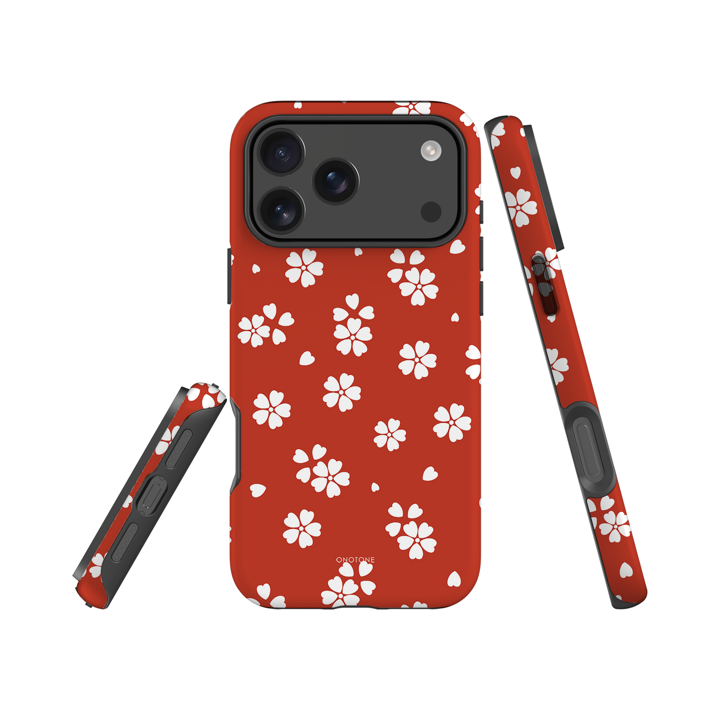 Japanese design indigo iPhone® Case with red floral patterns (IND-007)