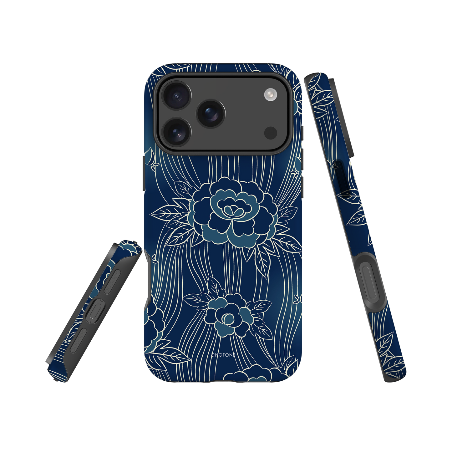 Japanese design indigo iPhone® Case with roses patterns (IND-008)