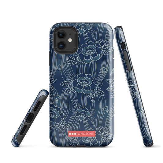 Japanese design indigo iPhone® Case with roses patterns
