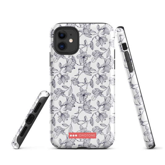 Japanese design indigo iPhone® Case with black flower patterns