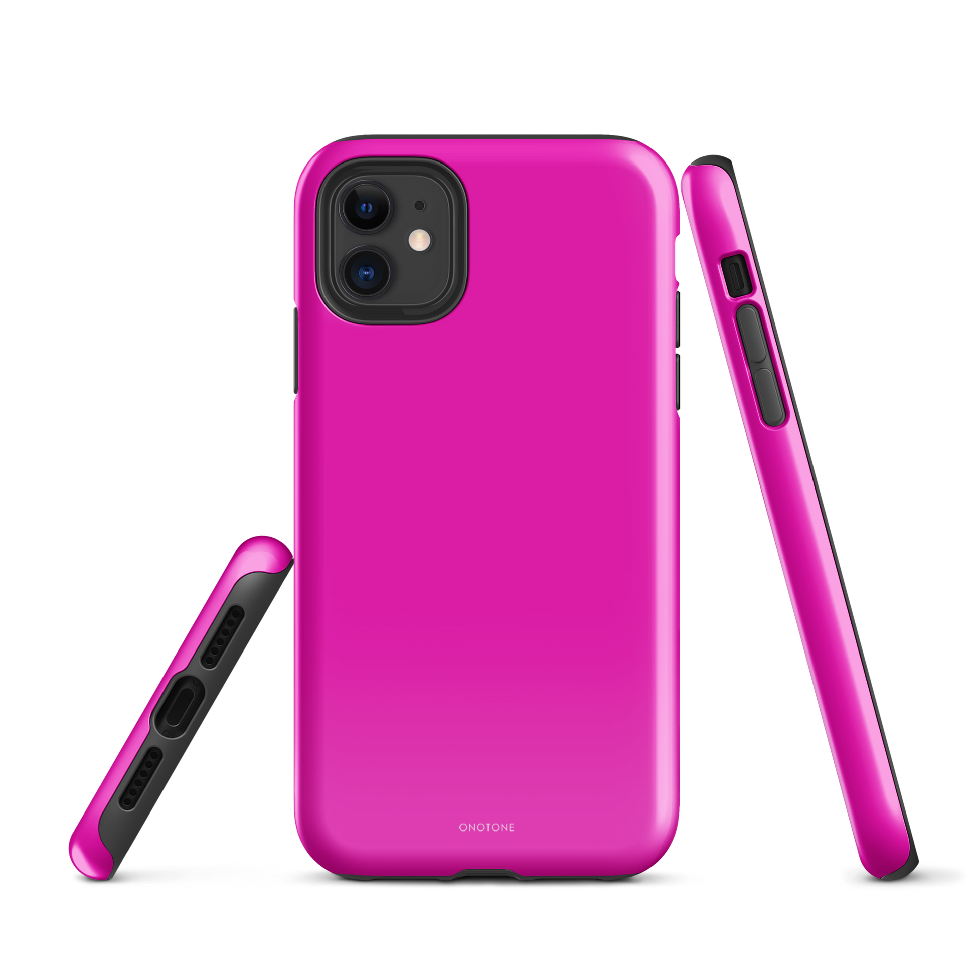 Hot pink iPhone case with a sleek design, shock-resistant hard outer shell, and soft inner lining for impact protection, MagSafe compatible.