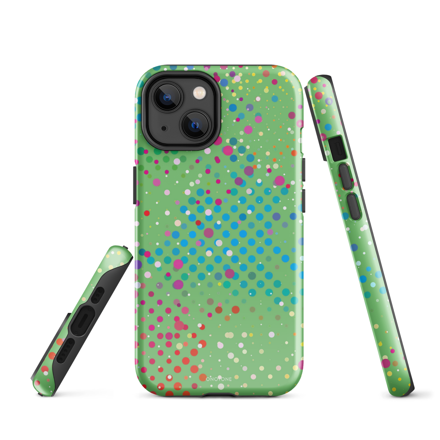 Pale Olive Green Polka Dot iPhone 14 Case