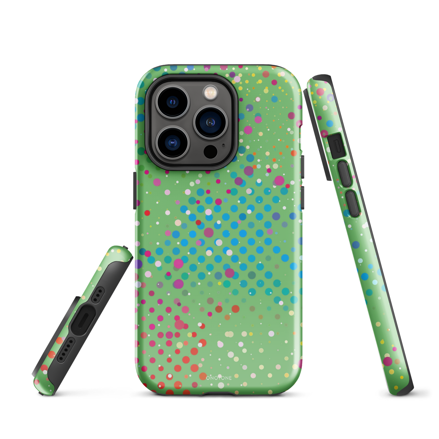 Pale Olive Green Polka Dot iPhone 14 Pro Case