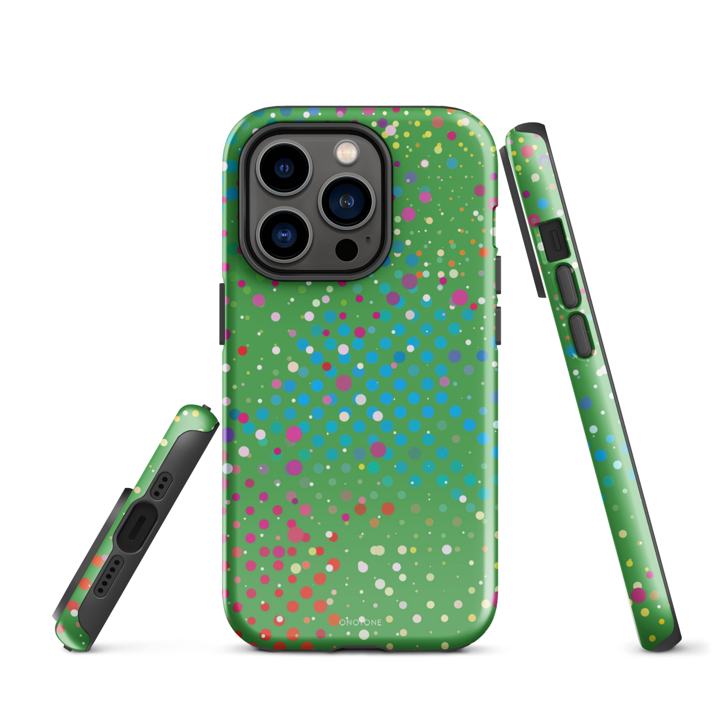 Dark Pastel Green Polka Dot iPhone 14 Pro Case