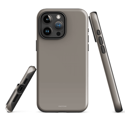 Dark gray minimalist iPhone case, Pantone 403, front and side view