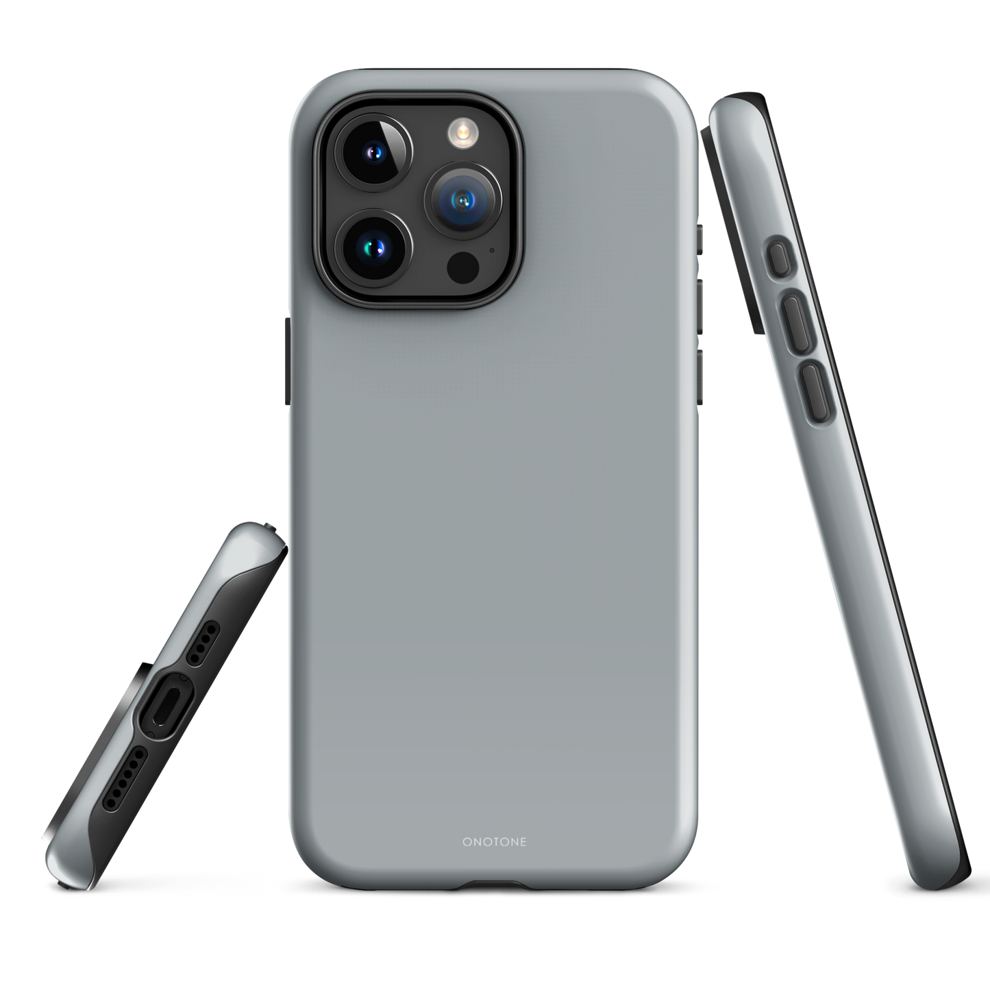 Gray minimalist iPhone case, Pantone 429, back and side view